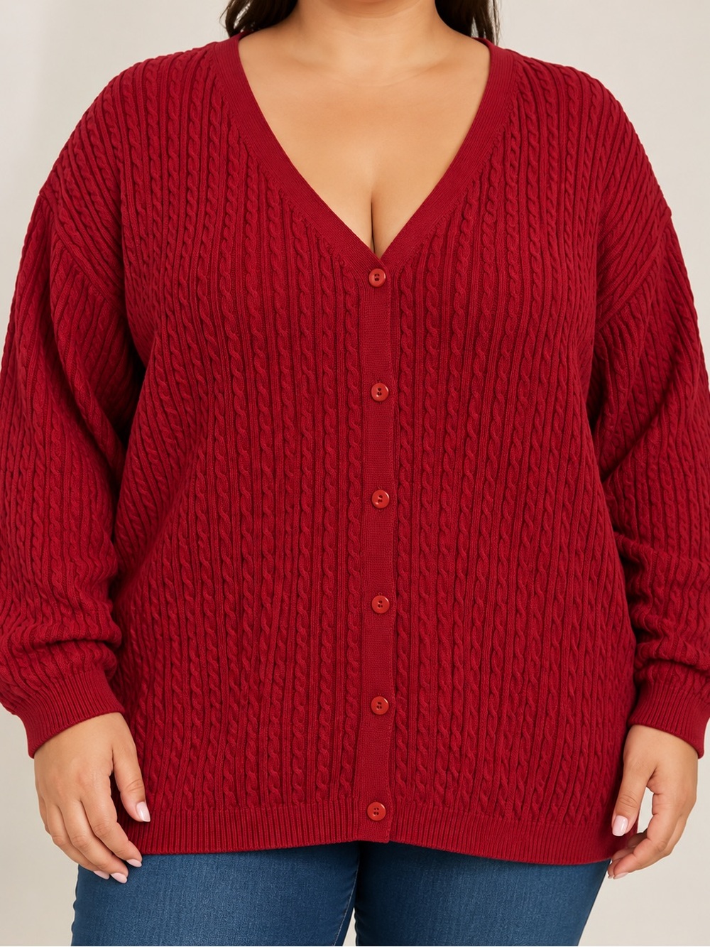 Pendleton Deep Red  Burgundy Cable-Knit V-Neck Cardigan Sweater 2XL